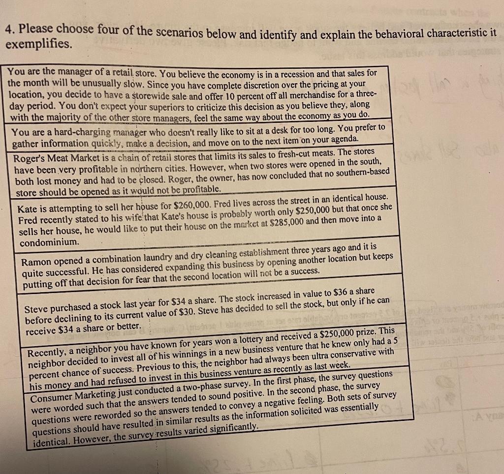 4. Please choose four of the scenarios below and | Chegg.com