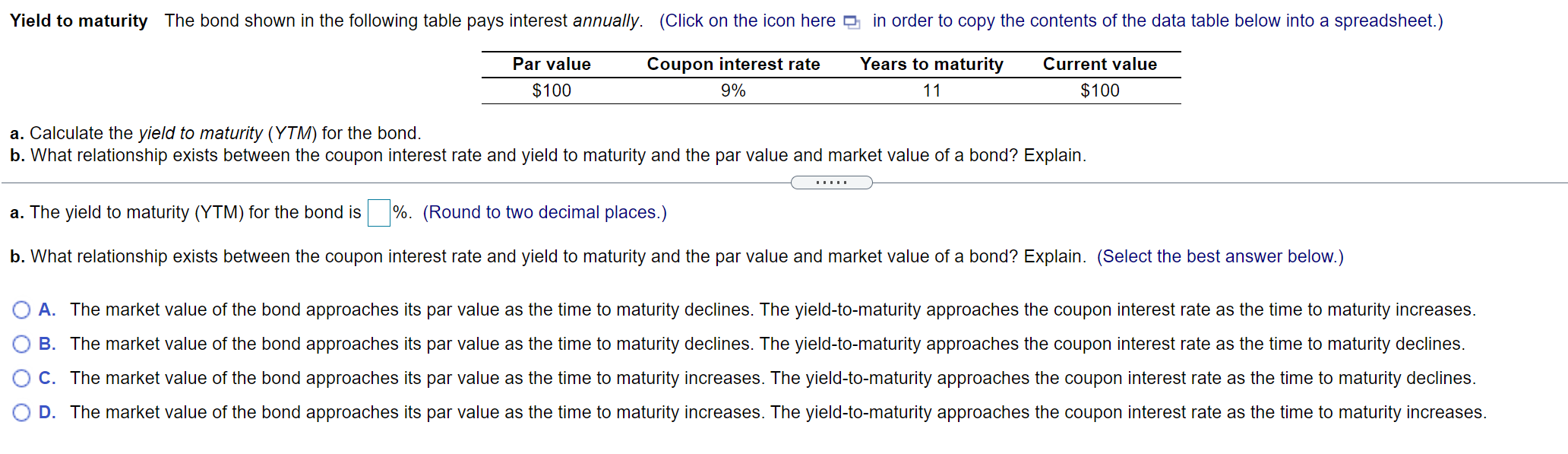 Solved Yield To Maturity The Bond Shown In The Following | Chegg.com