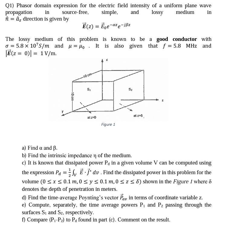 Solved Q1) Phasor domain expression for the electric field | Chegg.com