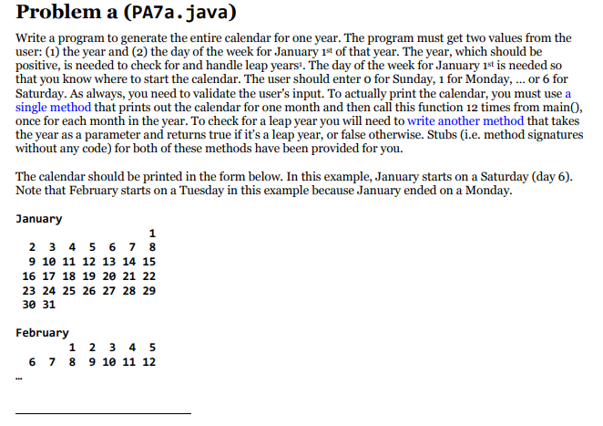 Solved Problem a (PA7a.java) Write a program to generate the | Chegg.com