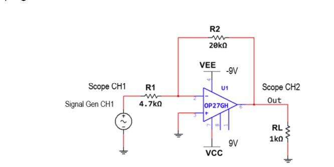 Solved R2 20kΩ VEE -9V R1 U1 Scope CH1 Signal Gen CH1 Scope | Chegg.com