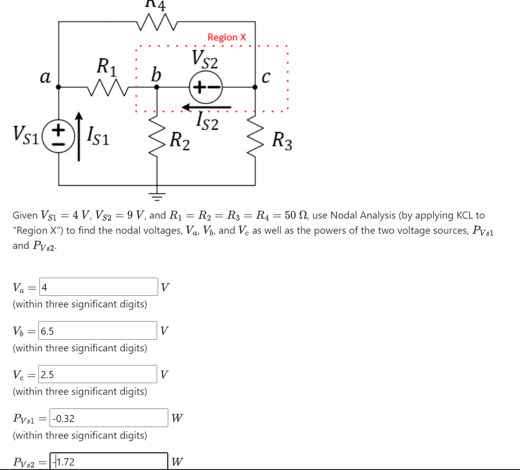 Solved Given VS1=4V,VS2=9V, and R1=R2=R3=R4=50Ω, use Nodal | Chegg.com