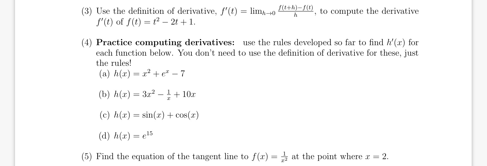 Solved F T H F T H 3 Use The Definition Of Derivative Chegg Com