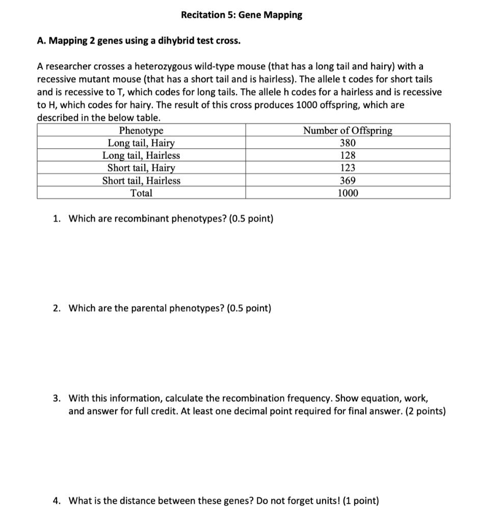 Solved Recitation 5: Gene Mapping A. Mapping 2 genes using a | Chegg.com