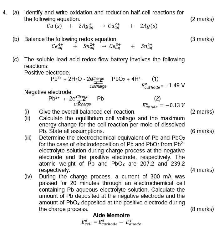 Solved A Identify And Write Oxidation And Reduction H 0872