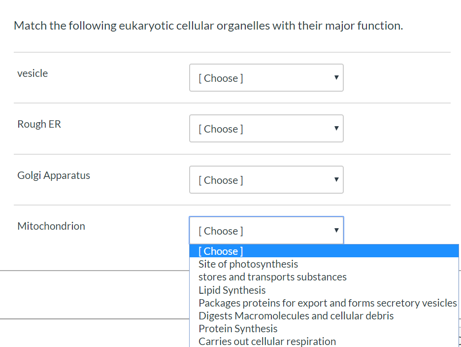 Solved Match the following eukaryotic cellular organelles | Chegg.com