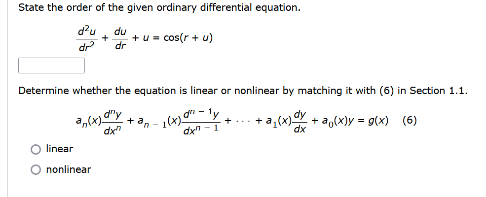 Solved Determine whether the equation is linear or nonlinear | Chegg.com