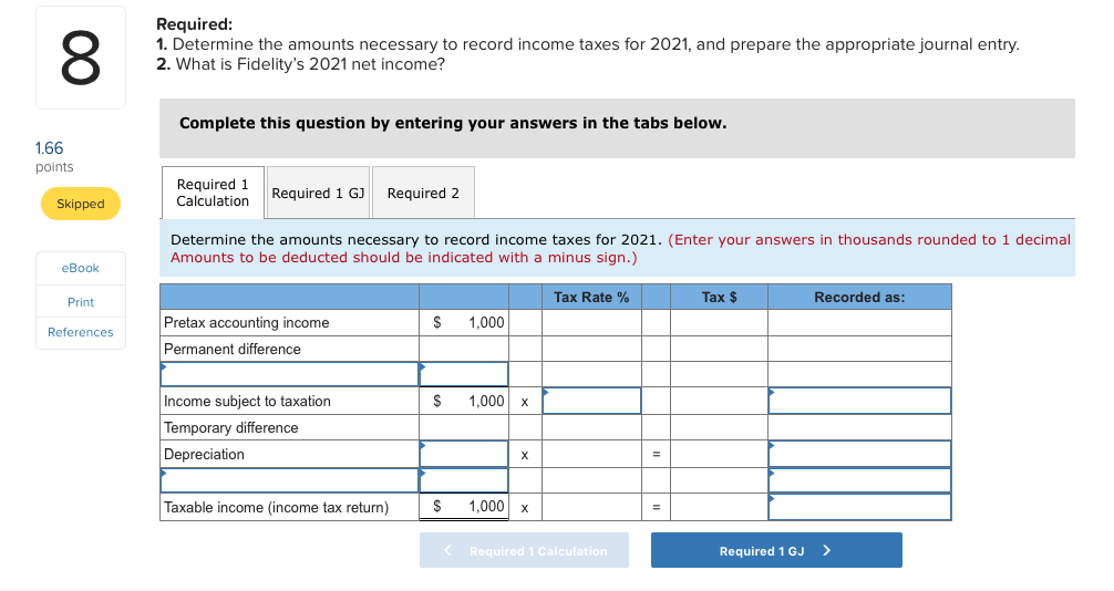 Solved For the year ended December 31, 2021, Fidelity