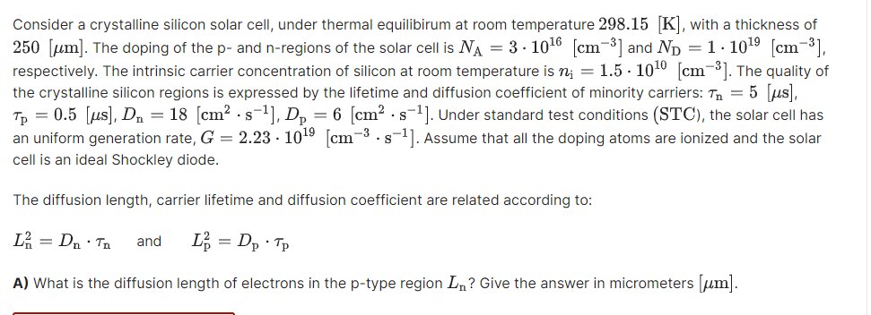 Solved Consider a crystalline silicon solar cell, under | Chegg.com