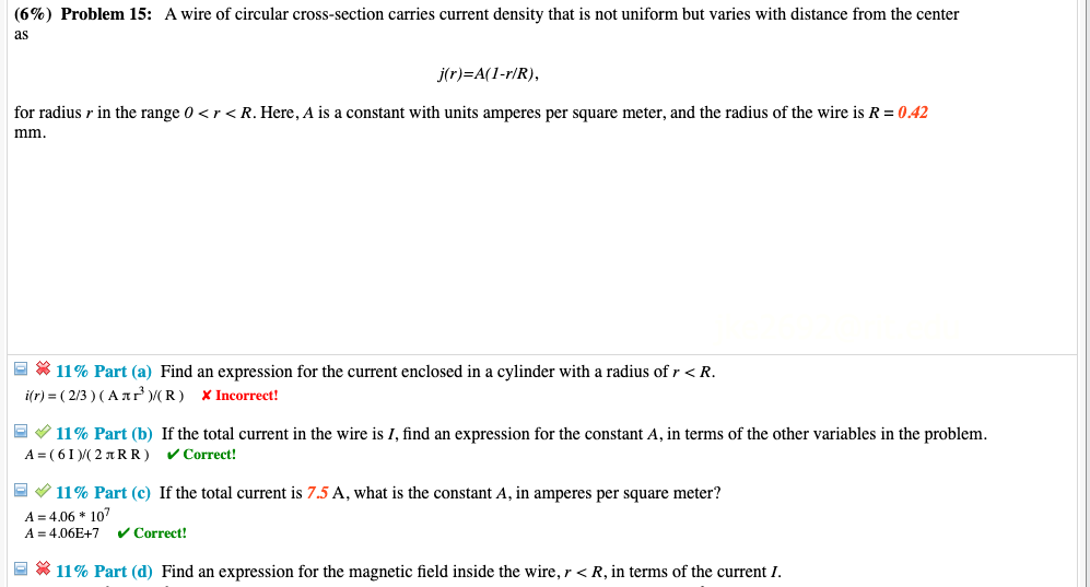 Solved 6 Problem 15 A Wire Of Circular Cross Section Chegg Com