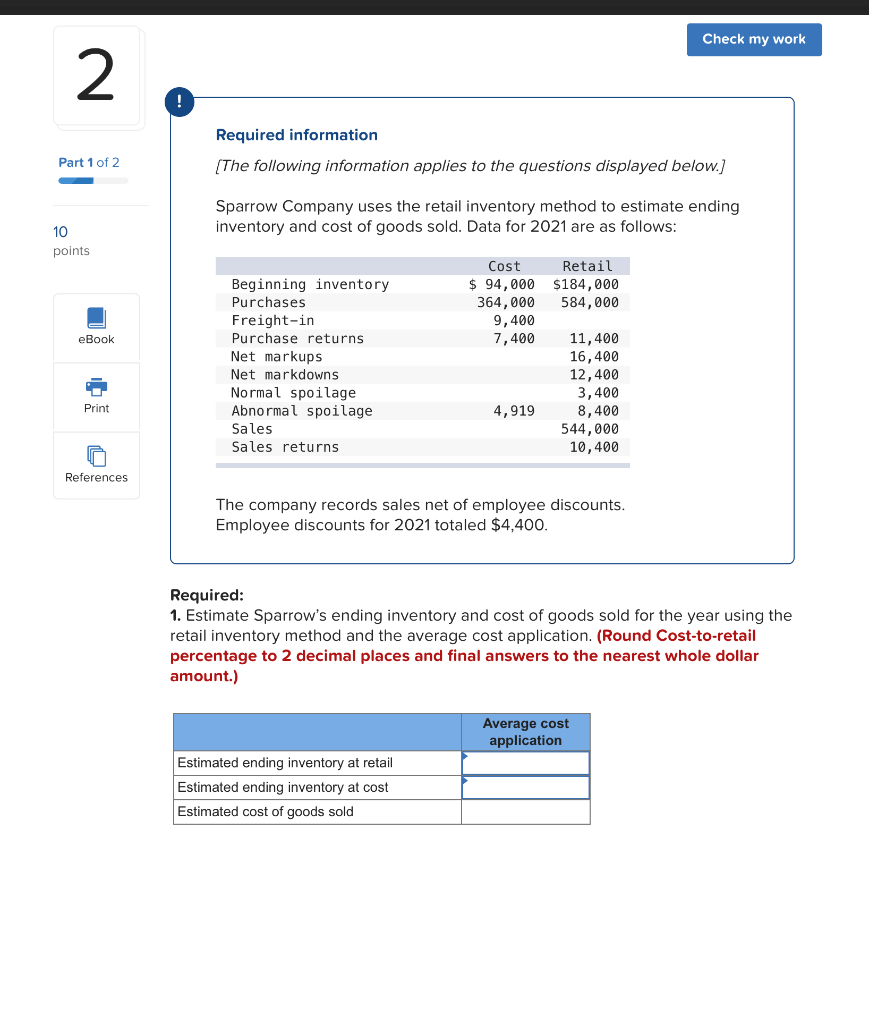 Solved Check my work Required information (The following | Chegg.com