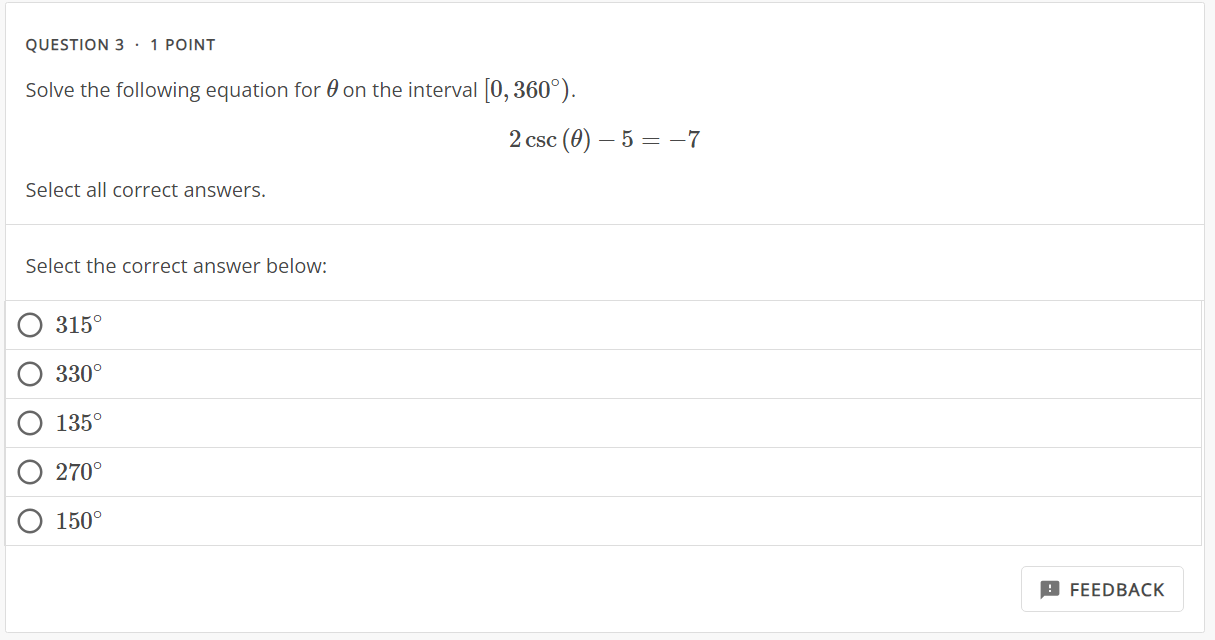 Solved Solve the following equation for θ on the interval | Chegg.com