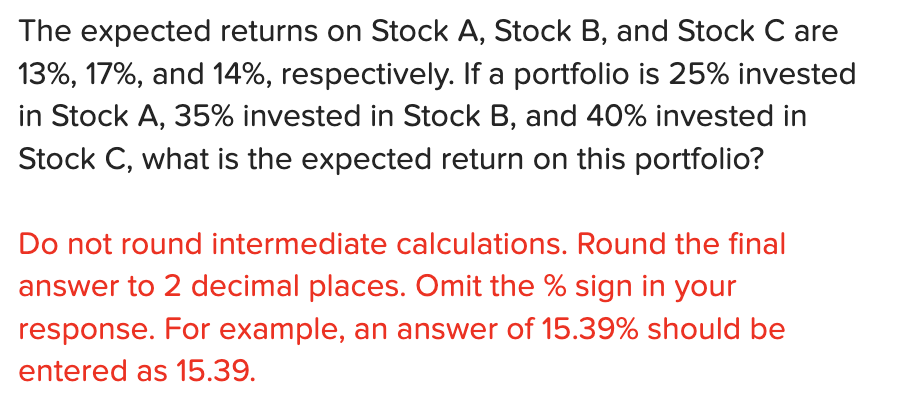 Solved The Expected Returns On Stock A, Stock B, And Stock C | Chegg.com