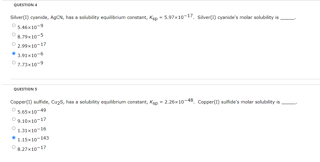 Solved QUESTION 4 Silver(1) cyanide, AgCN, has a solubility | Chegg.com
