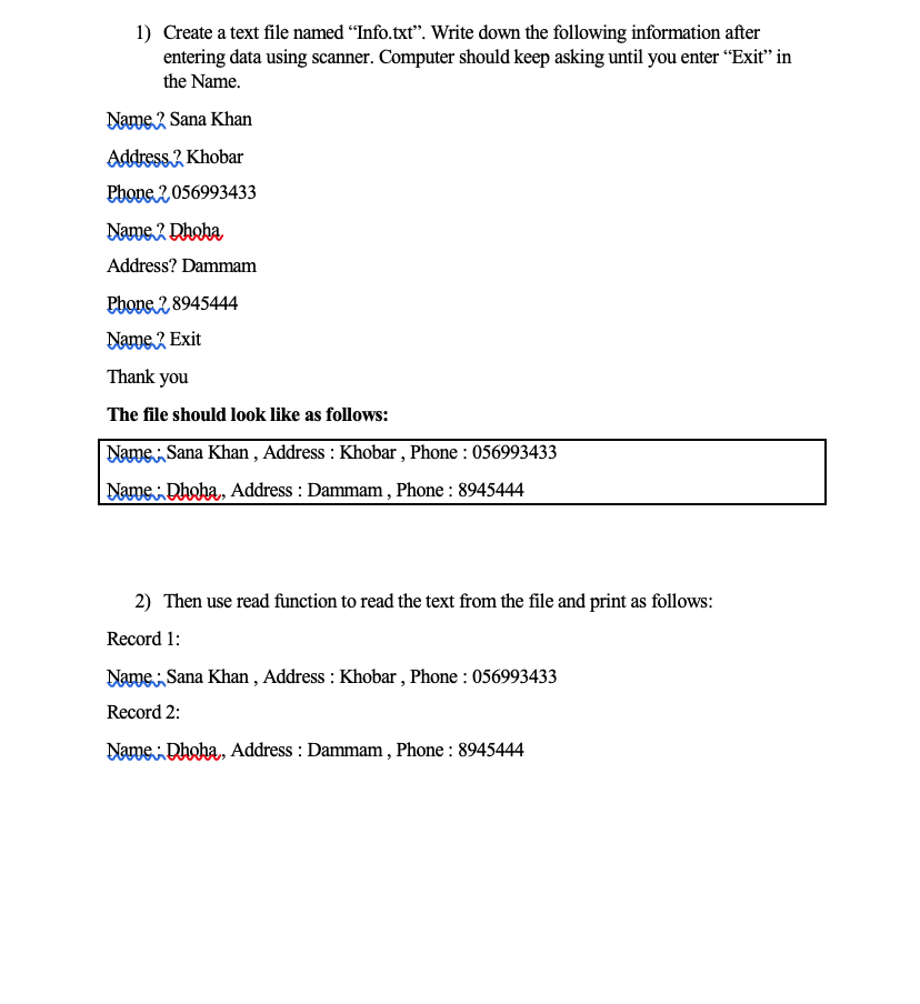 Solved 1) Create a text file named “Info.txt". Write down | Chegg.com