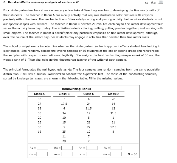 Solved 6. Kruskal-Wallis one-way analysis of variance #1 Aa | Chegg.com