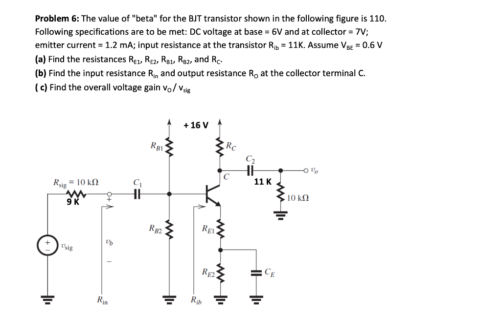 Solved Problem 6 The value of "beta" for the BJT transistor