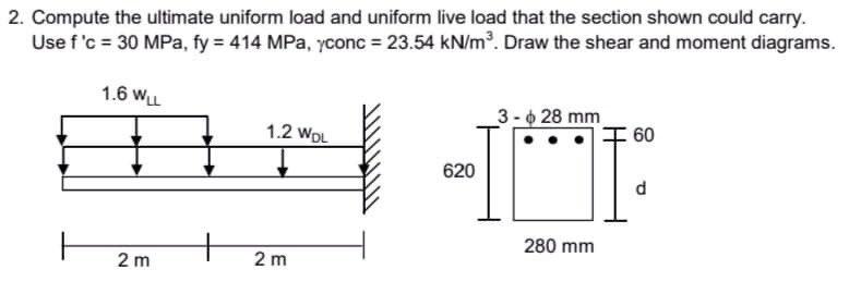 Solved 2. Compute the ultimate uniform load and uniform live | Chegg.com