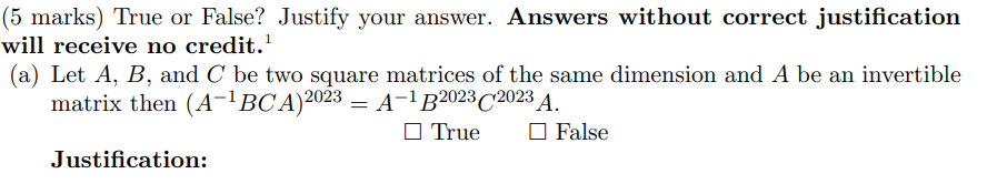 Solved 5 Marks) True Or False? Justify Your Answer. Answers | Chegg.com