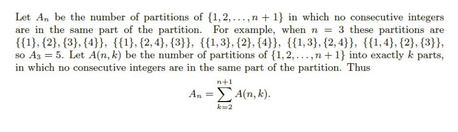 Solved Let An be the number of partitions of {1,2,…,n+1} in | Chegg.com