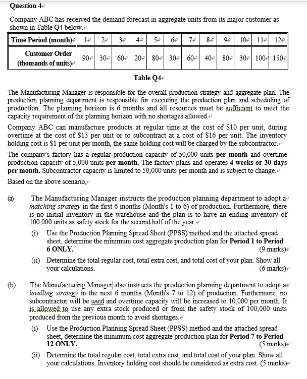 Question 4- Company ABC Has Received The Demand | Chegg.com
