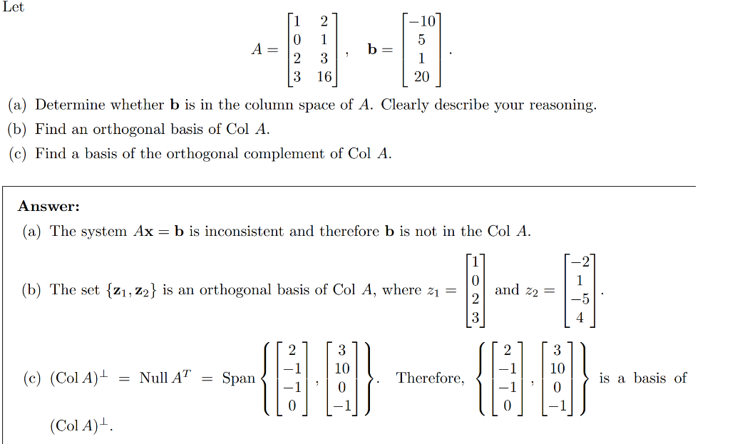 Solved Let 2 1 0 10 5 A= B= 1 3 16 3 20 (a) Determine | Chegg.com