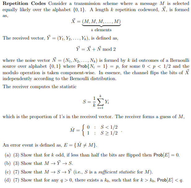 As Repetition Codes Consider A Transmission Schem Chegg Com