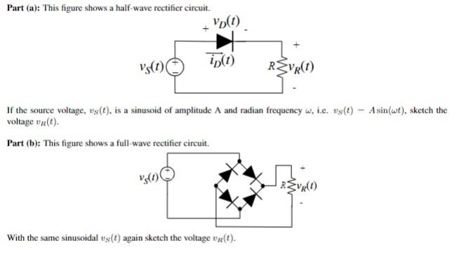 Part (a): This figure shows a half-wave rectificr circuit.
If the source voltage, \( v_{S}(t) \), is a sinusoid of amplitude 