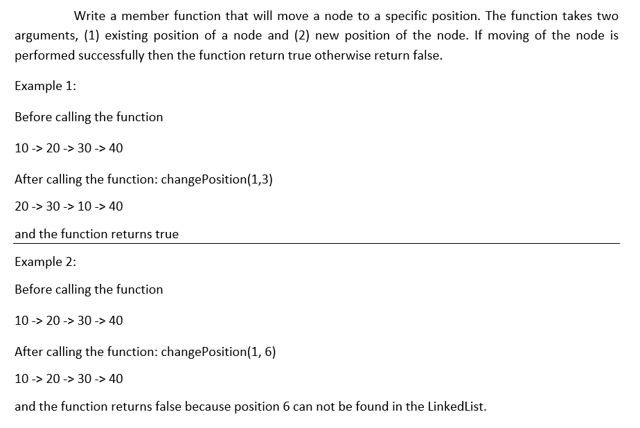 Solved Write a member function that will move a node to a | Chegg.com