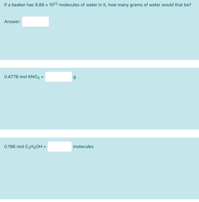 Solved If a beaker has 8.86 x 1023 molecules of water in it, | Chegg.com