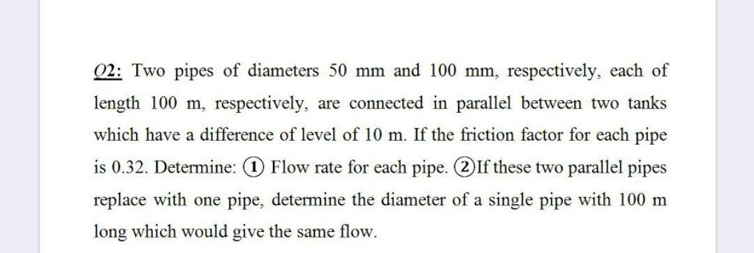 Solved 02: Two pipes of diameters 50 mm and 100 mm, | Chegg.com