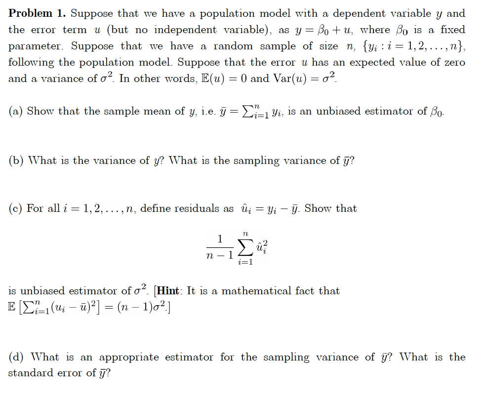 Solved Problem 1. Suppose That We Have A Population Model | Chegg.com