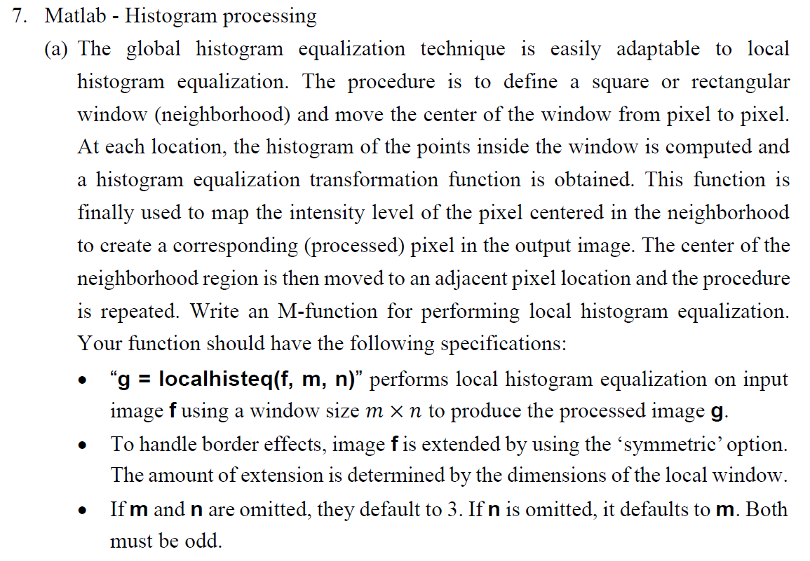 7. Matlab - Histogram processing (a) The global | Chegg.com
