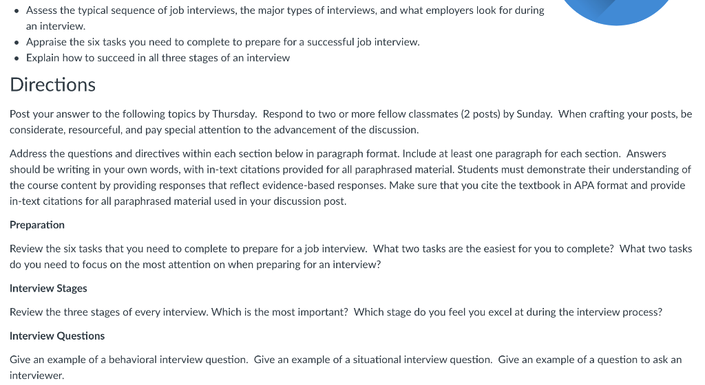 - Assess the typical sequence of job interviews, the | Chegg.com