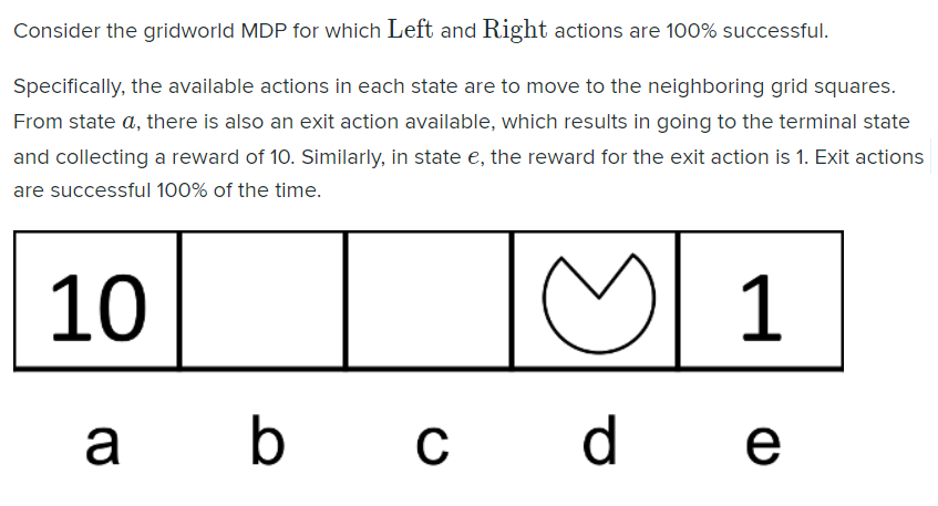 Consider the gridworld MDP for which Left and Right | Chegg.com