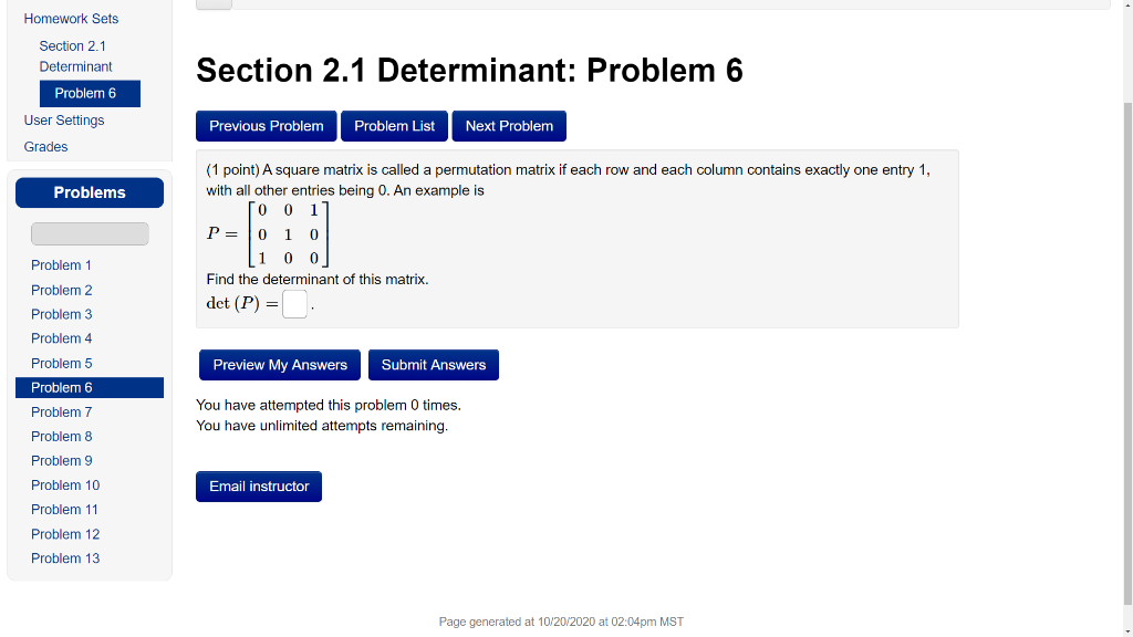 Solved Homework Sets Section 2.1 Determinant Section 2.1 | Chegg.com