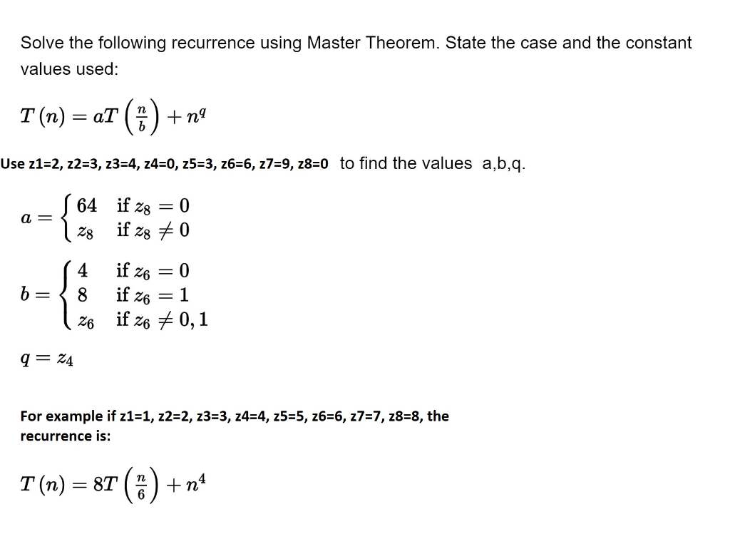 Solved Solve The Following Recurrence Using Master Theore 1162