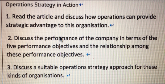 Solved Operations Strategy In Action 1. Read The Article And | Chegg.com