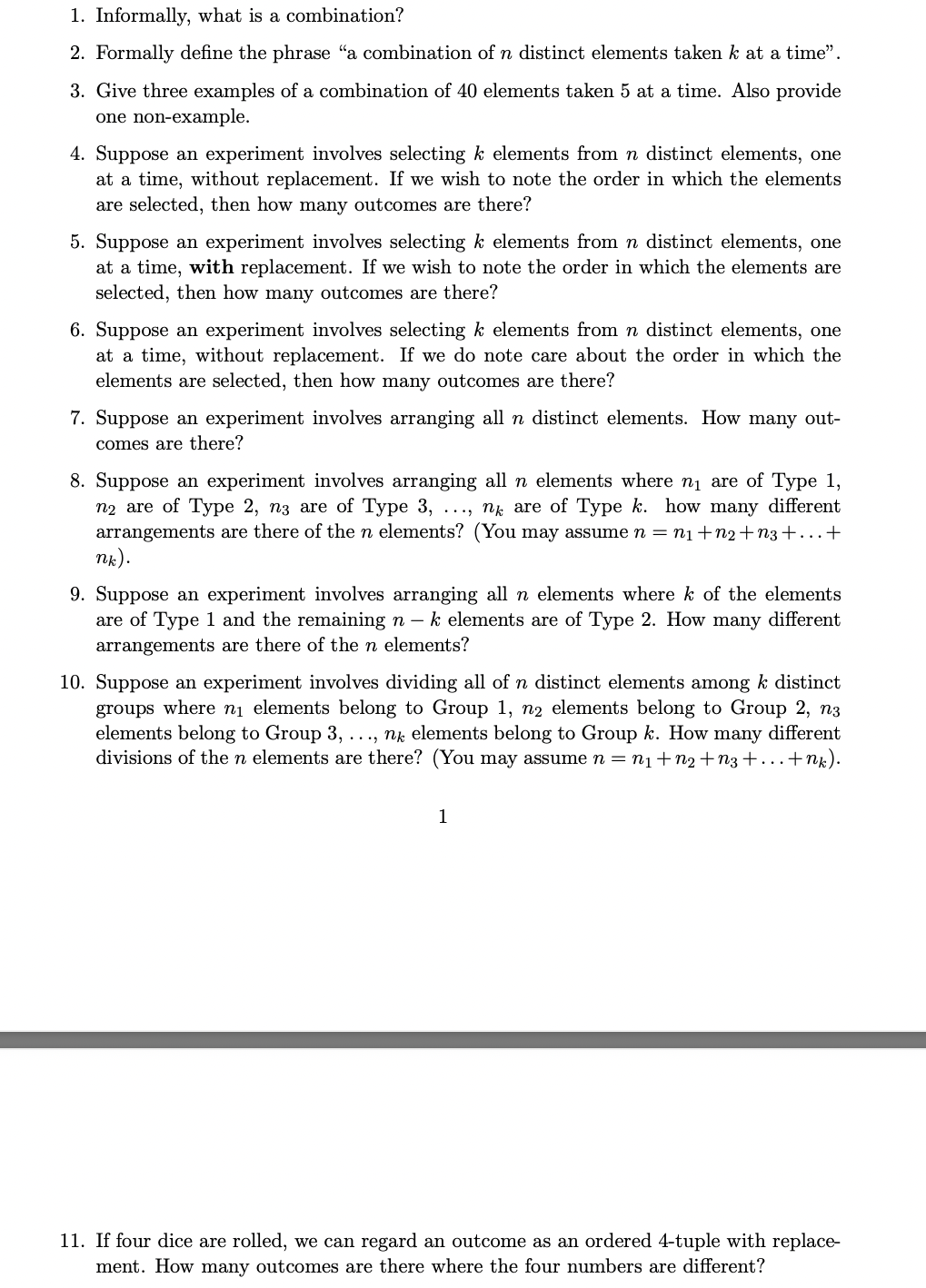 2. Formally define the phrase "a combination of n