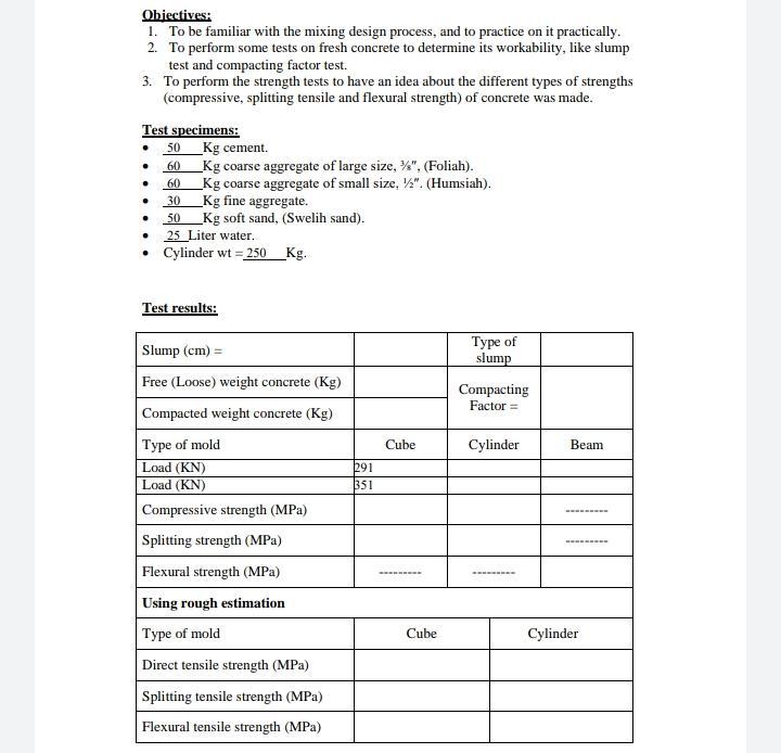 Solved Objectives 1 To Be Familiar With The Mixing Design Chegg