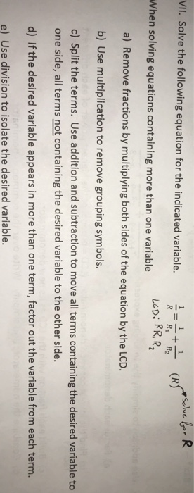 Solved V Il Solve The Following Equation For The Indicated Chegg