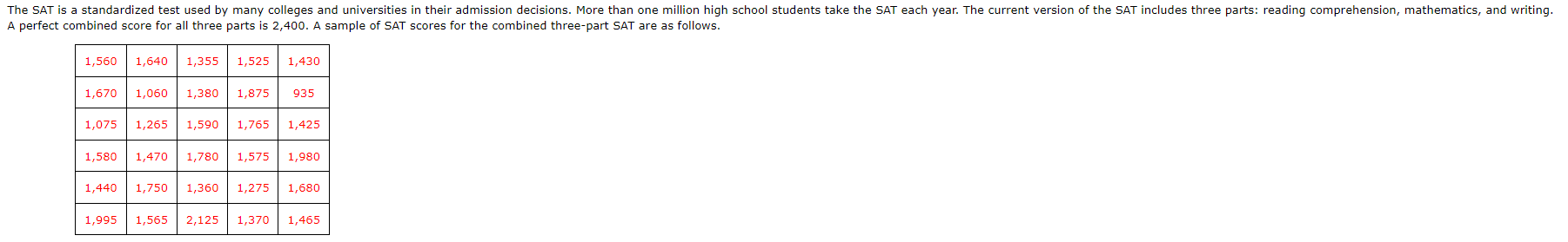 Solved The SAT is a standardized test used by many colleges | Chegg.com