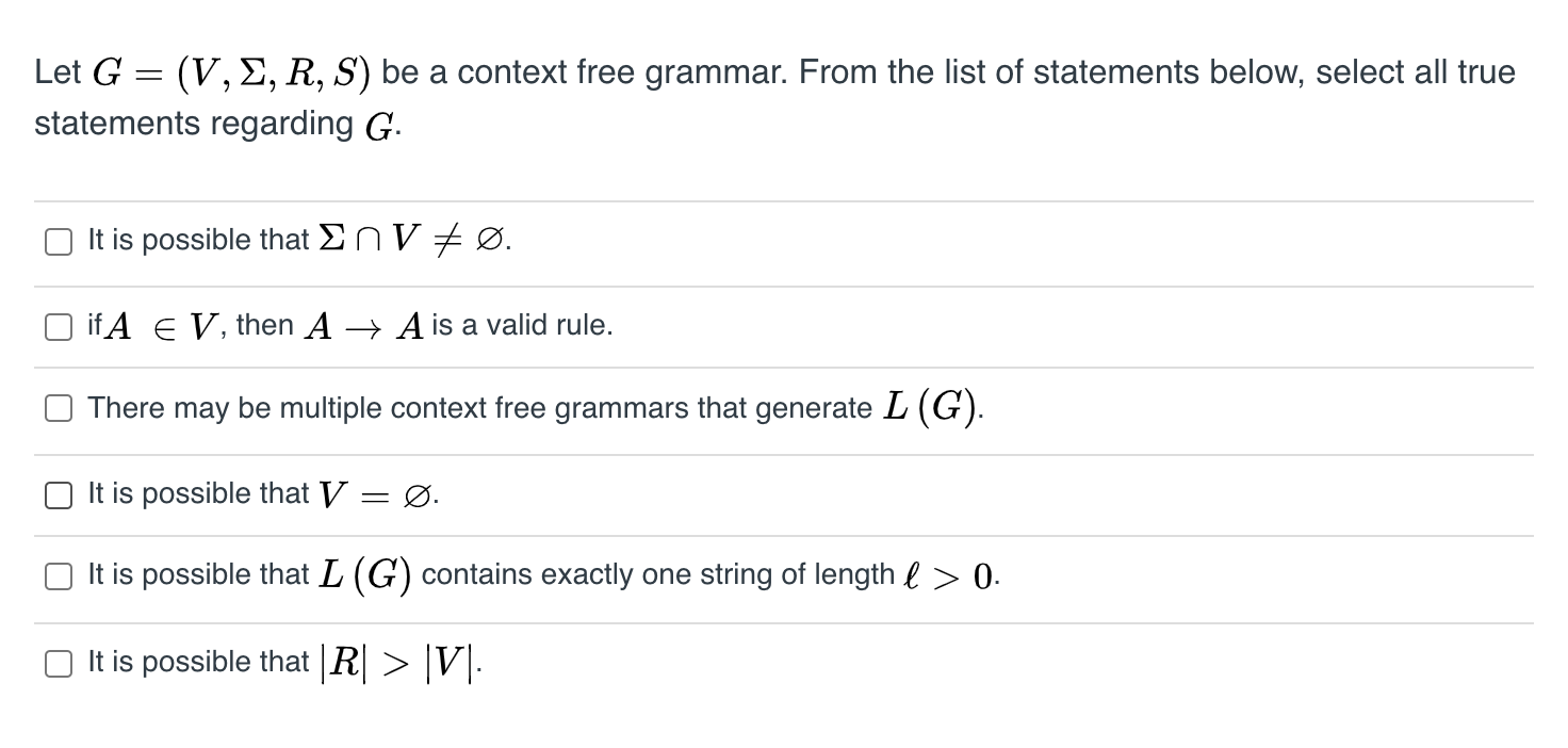 Solved Let G V E R S Be A Context Free Grammar Fr Chegg Com