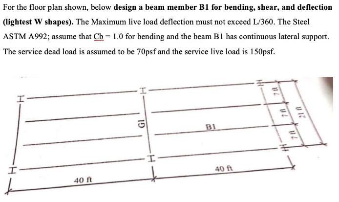 For the floor plan shown, below design a beam member | Chegg.com