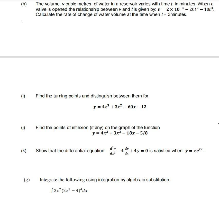 Solved (h) The volume, v cubic metres, of water in a | Chegg.com