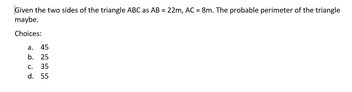 Solved Given The Two Sides Of The Triangle ABC As AB = 22m, | Chegg.com ...