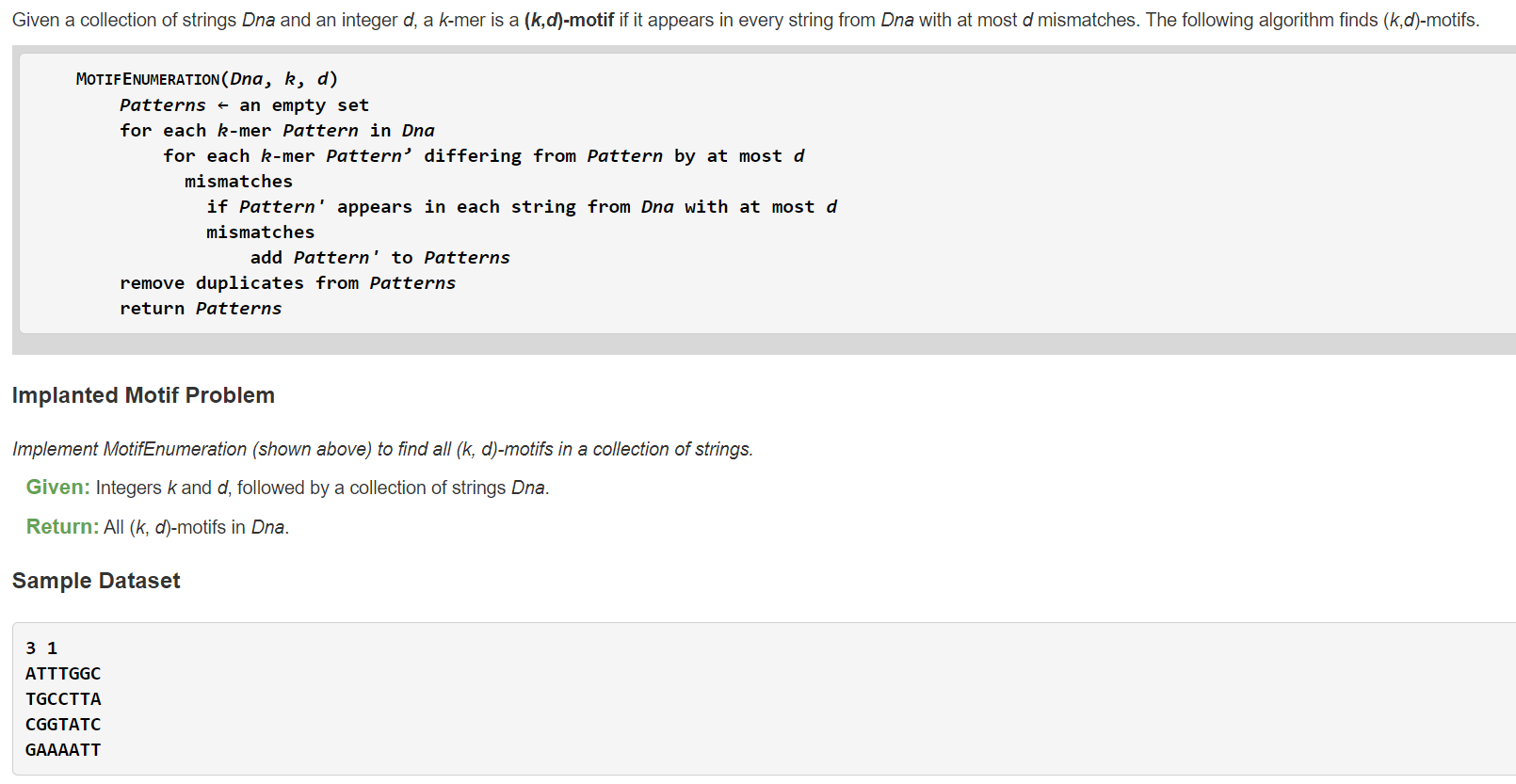 Solved Given a collection of strings Dna and an integer d, a | Chegg.com