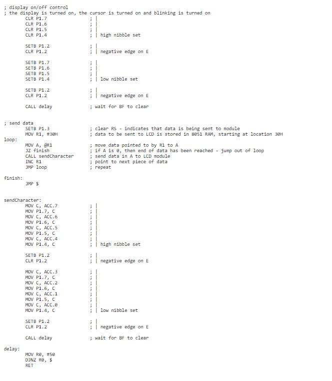 LCD Module Assembly Program Example The example below | Chegg.com