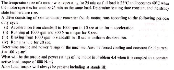 Solved The temperature rise of a motor which operating for | Chegg.com