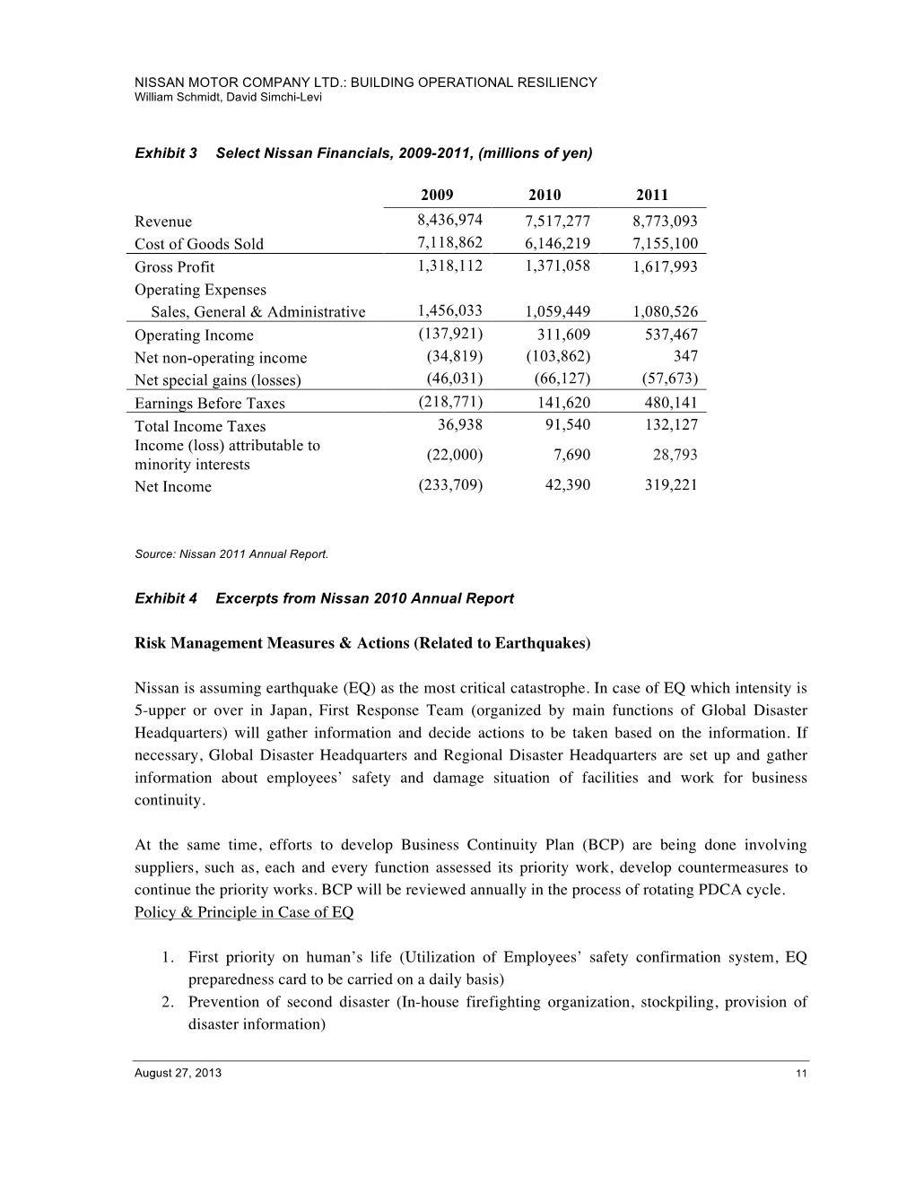 NISSAN motor company ltd.: building operational resiliency william schmidt, david simchi-levi exhibit 3 select nissan financi